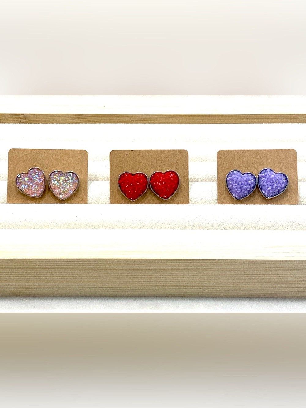 Sparkling Heart Druzy Studs Set of 3